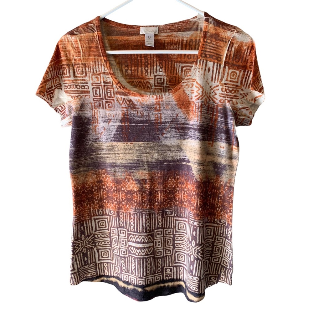Chico’s Aztec Browns T-Shirt Size Small/Size 4US (0 Chico's)